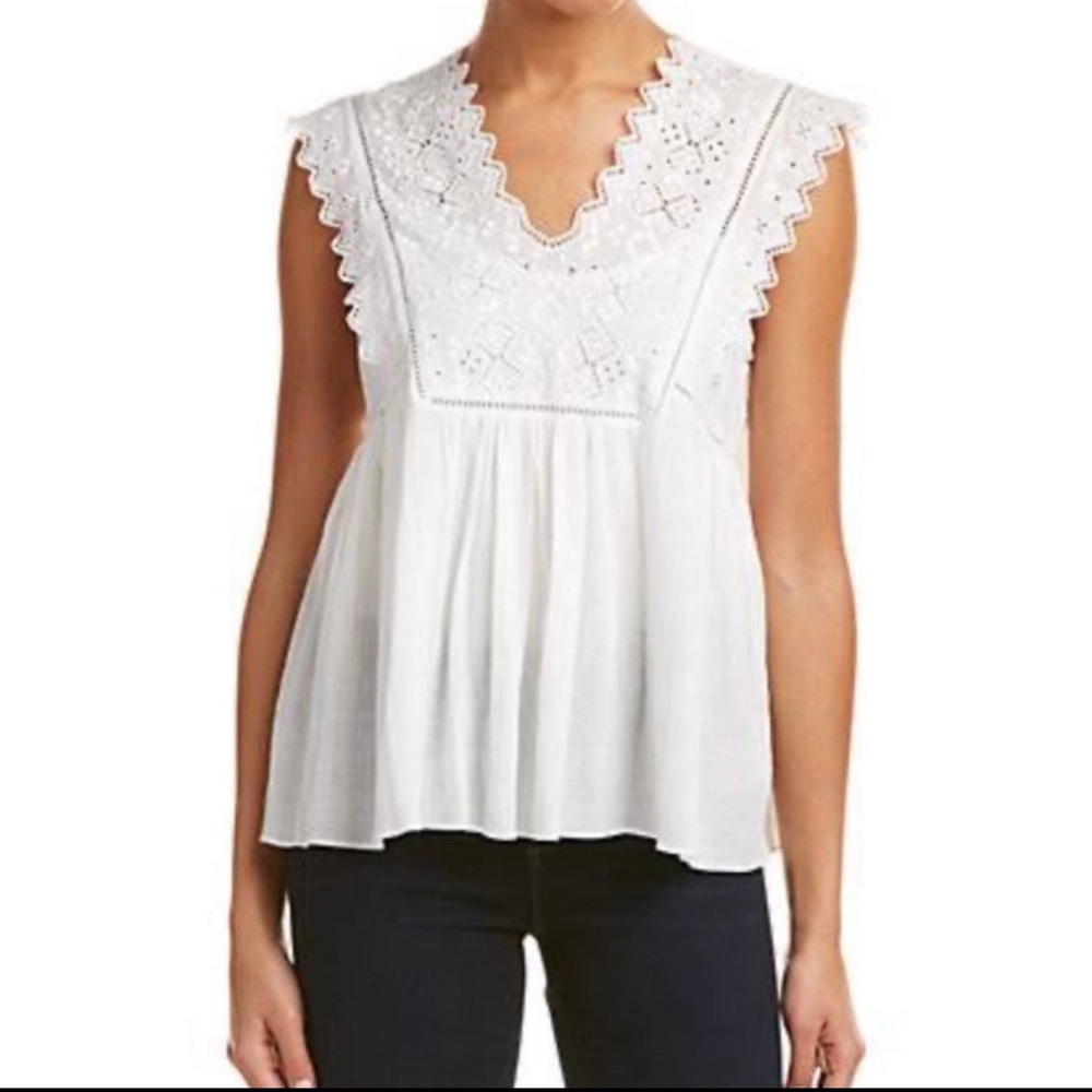 Rebecca Taylor White Embroidered Lace Ruffle 100% Cotton Romantic White Top - Picture 3 of 10